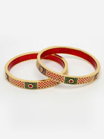 Thumbnail for NVR Women's Set Of 2 Gold-Plated Red Kundan Traditional Bangles - Distacart