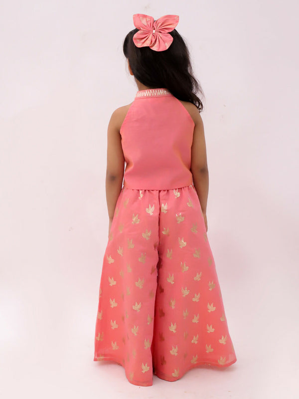 Lil Drama Mishti Peach Top and Pant Set For Girls