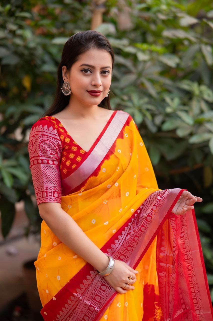 Orange Jute Silk Ethnic Motifs Saree with Unstitched Blouse - A2M
