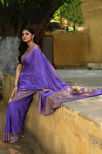 Thumbnail for Joban Fashion Lavender Crepe Chiffon Pure Handloom Banarasi Silk Saree