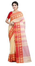 Thumbnail for Exclusive Collection White Red 100% Pure Cotton Tant Saree