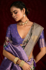 Thumbnail for Joban Fashion Powder Blue Soft Silk Weaving Fabric With Digital Jamdani Print With Jacquard Rich Pallu & Blouse With Spring Tassels