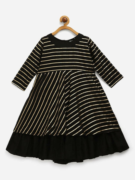 Ahalyaa Black Georgette Gold Print Kids Kurta For Girls - Distacart