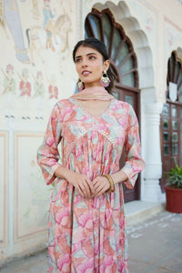 Thumbnail for Vaasva Women Peach Muslin Embroidered Kurta, Pant & Dupatta Set - Distacart