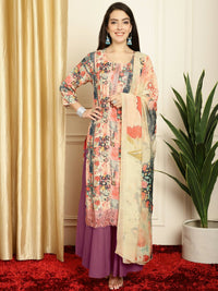 Thumbnail for Aastha Fashion Women's Multicolor Muslin Digital Printed with Embroidered Lace work Kurta with Trouser & Dupatta - Distacart