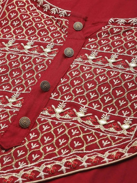 Anubhutee Maroon & White Ethnic Motifs Print Kurta with Palazzos - Distacart