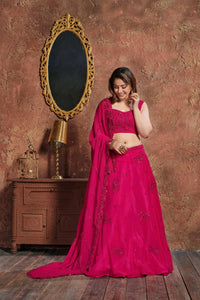 Thumbnail for Aastha Fashion Women's Pink Sequins Work Georgette Wedding Wear Lehenga Choli - Distacart