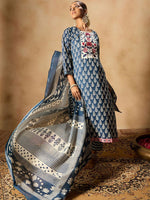 Thumbnail for Indo Era Ethnic Motifs Printed Thread Work Pure Cotton Kurta with Trousers & Dupatta