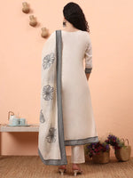 Thumbnail for Yufta Off-White Handloom Cotton Weaved Kurta Dupatta Pant Set With Cotton Mal Lining - Distacart