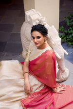 Thumbnail for Evanik Off White South Style Jecquard Chex Zari Weaving Work Unstitched Lehenga Choli