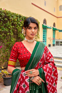 Thumbnail for Vastranavya Printed and Foil Work Tussar Silk Lehenga with Unstitched Blouse - Green