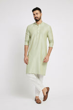 Thumbnail for Ethnic India Green Men's Kurta Striped Polyester - Distacart