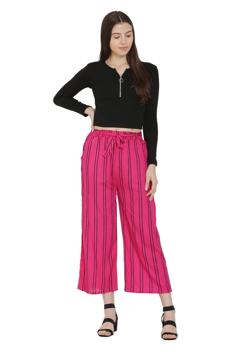 Asmaani Pink Color Rayon Fabric Stripped Palazzo