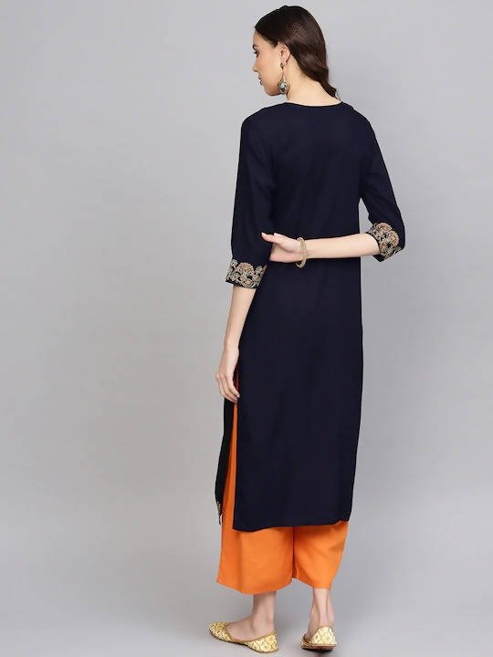 Anubhutee Navy Blue Yoke Design Straight Kurta - Distacart