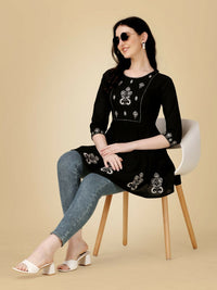Thumbnail for Jyoti Fashion Women's Black Viscose Rayon Embroidered Casual Top - Distacart