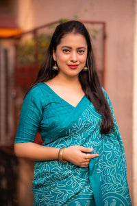Thumbnail for Rama Silk Blend Ajrak Saree with Unstitched Blouse - A2M