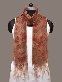 Thumbnail for Orange Kalamkari Hand Painted Organza Stole with Floral Design - Global Threads - Distacart
