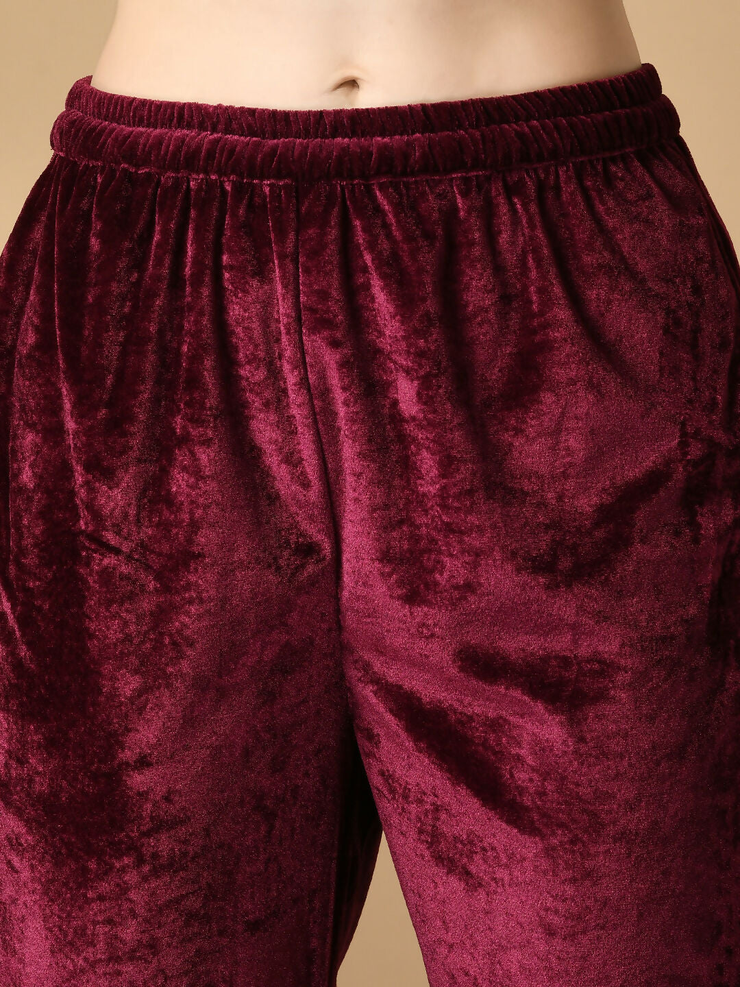 Myshka Women's Magenta Velvet Kurta With Trousers Party Sets - Distacart