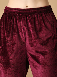 Thumbnail for Myshka Women's Magenta Velvet Kurta With Trousers Party Sets - Distacart