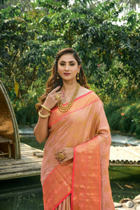 Thumbnail for Aastha Fashion Peach Woven Kanchipuram Silk Saree with Blouse - Distacart