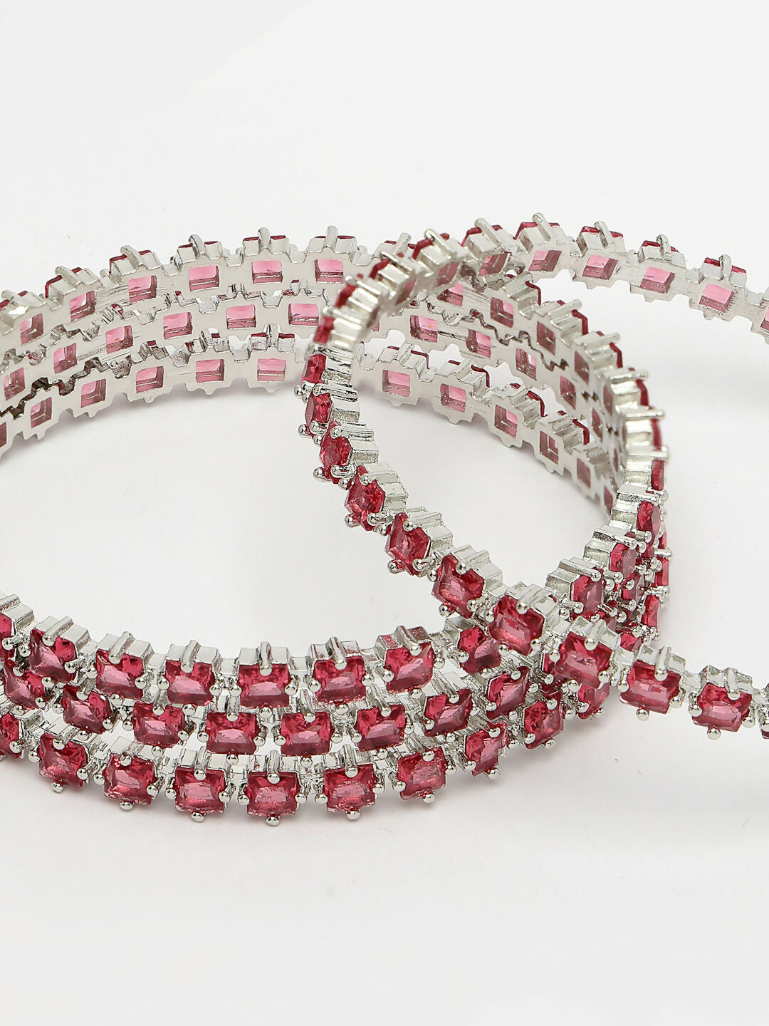 NVR Women's Set of 4 Pink CZ Stone-Studded Handcrafted Bangles