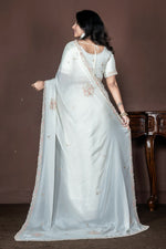 Thumbnail for Morchari Off White Chiffon Hand Embroidery Saree And Stitched Blouse