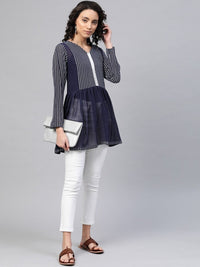 Thumbnail for Ahalyaa Women Navy Blue Georgette Khari Print Tunic