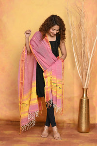 Thumbnail for Very Much Indian Handloom Pure Cotton Paithani Dupatta Pink - Distacart