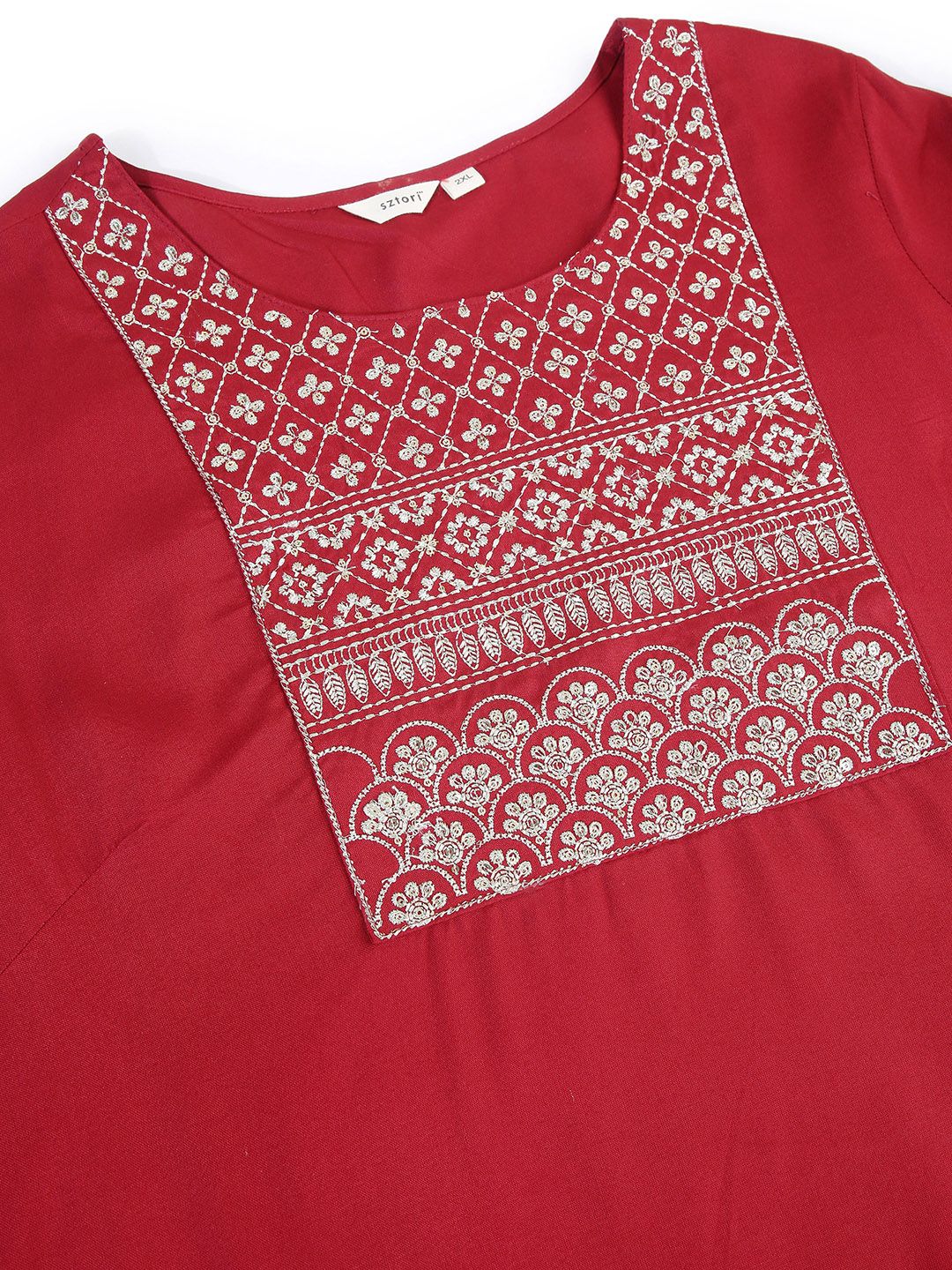 Sztori Plus Size Floral Yoke Design Thread Work Straight Kurta - Distacart