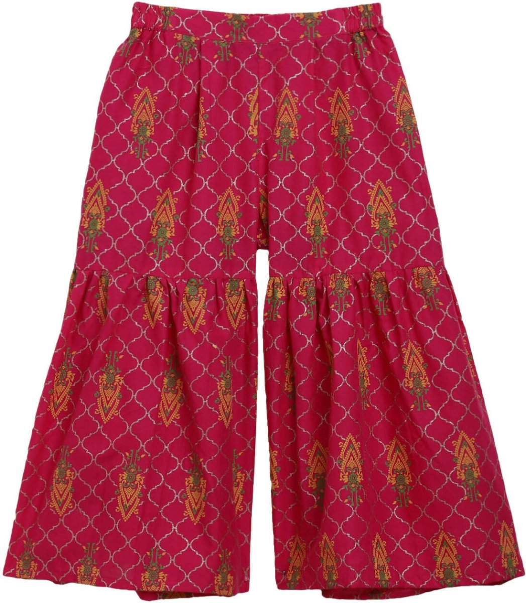 Ahalyaa Magenta Cotton Printed Kids Kurta Sharara Set With Dupatta For Girls - Distacart