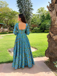 Thumbnail for Aastha Fashion Women's Sky Blue Cotton Silk Digital Printed Anarkali Dress - Distacart