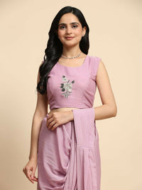 Thumbnail for Pink Chiffon Solid Ready to wear Saree with stitched Blouse - Aayan - Distacart