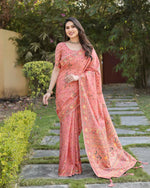 Thumbnail for Vastranavya Luxury and Beautiful Soft, Smooth, Flowing Original Pashmina Soft Cotton Saree with Matching Blouse Fabric - Peach - Distacart