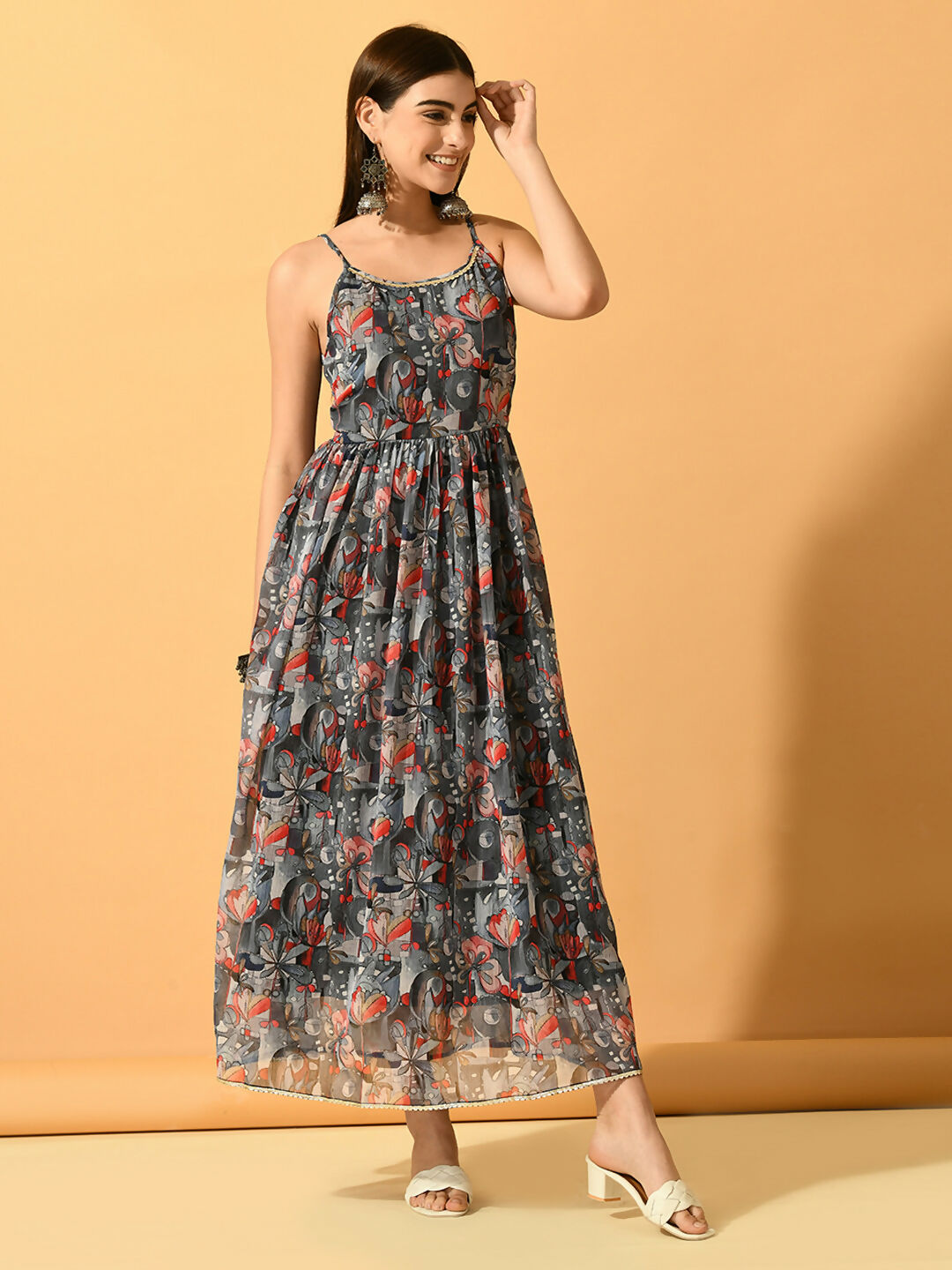 Myshka Women's Grey Fit and Flare Party Dress - Distacart