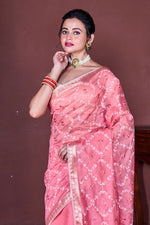 Thumbnail for Morchari Peach Cotton Chanderi Embroidery Saree Unstitched Blouse