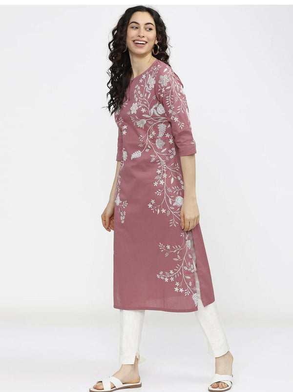 Cheera Women Stylish Hand Block Printed Cotton Blend Flared Kurta - Peach - Distacart