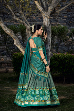 Thumbnail for Vastranavya Floral Print With Foil Print Tussar Silk Lehenga With Unstitched Blouse - Sea Green - Distacart