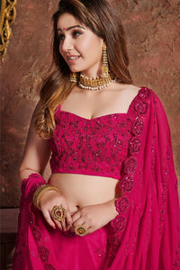 Thumbnail for Aastha Fashion Women's Pink Sequins Work Georgette Wedding Wear Lehenga Choli - Distacart