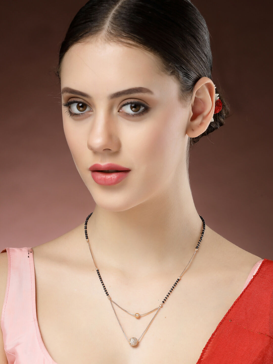 NVR Women's Rose Gold CZ Stone-Studded & Beaded Layered Mangalsutra