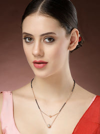 Thumbnail for NVR Women's Rose Gold CZ Stone-Studded & Beaded Layered Mangalsutra