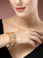 Thumbnail for NVR Women's Set of 2 Gold-Polished CZ Stone-Studded Adjustable Bangles - Distacart