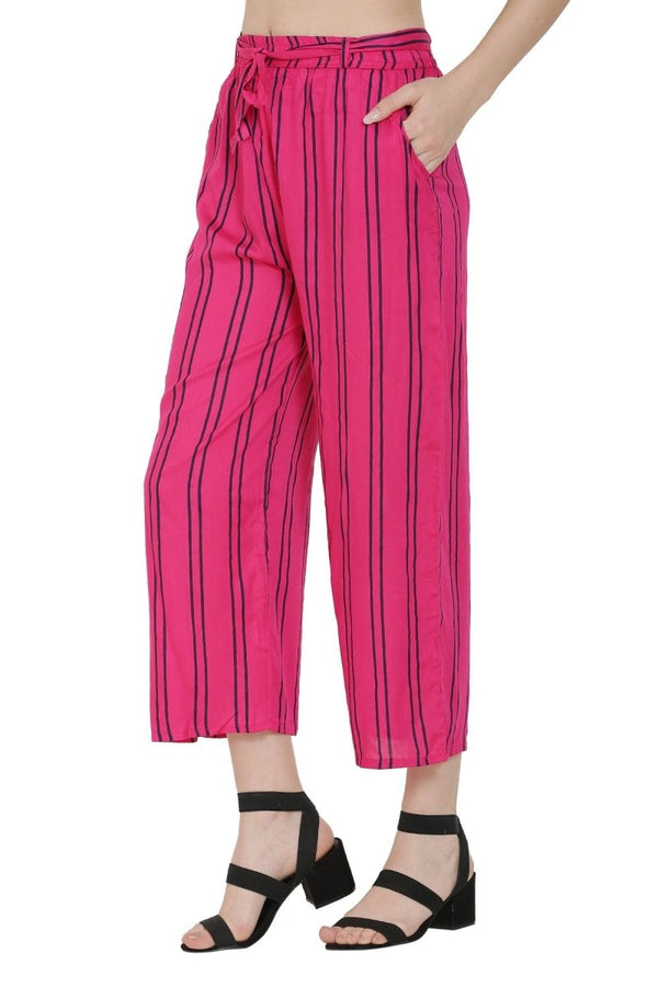 Asmaani Pink Color Rayon Fabric Stripped Palazzo