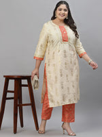 Thumbnail for Sztori Plus Size Floral Printed Foil Work Straight Kurta With Trousers - Distacart