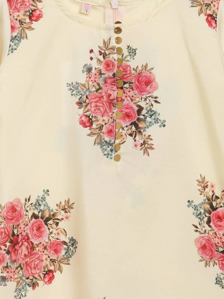 Ahalyaa Beige Crepe Floral Printed Kids Kurta Palazzo Set With Dupatta For Girls - Distacart