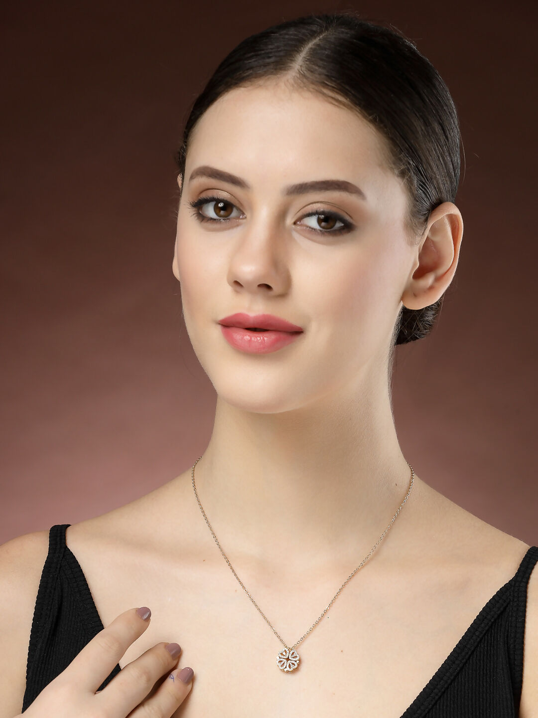 NVR Women's Rose Gold Heart Shape American Diamond Metal Chain - Distacart