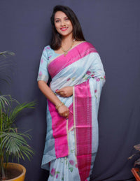 Thumbnail for Aastha Fashion Pink Woven Linen Silk Saree with Blouse - Distacart