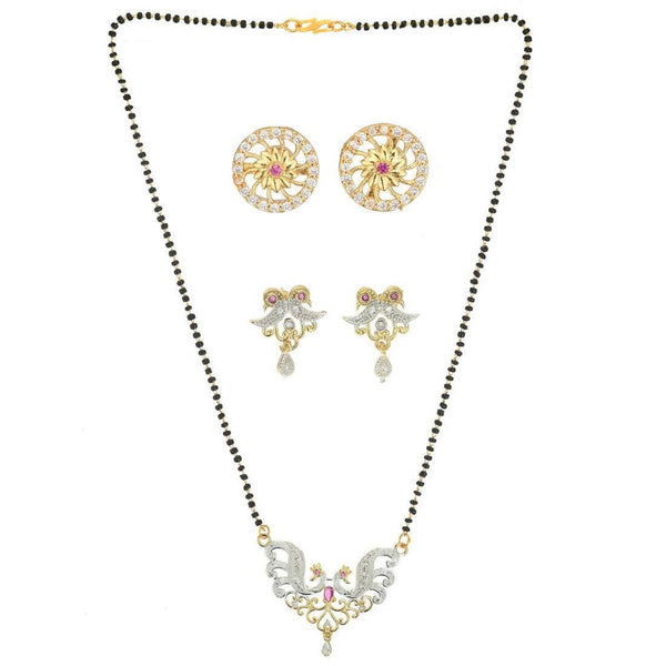 AanyaCentric Gold Plated Mangalsutra with Pendant, 2 Pair Earrings - Distacart