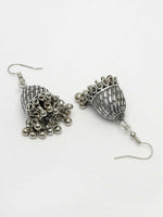 Thumbnail for NVR Women's Silver-Toned German Silver Oxidised Dome Shaped Jhumka Earrings - Distacart