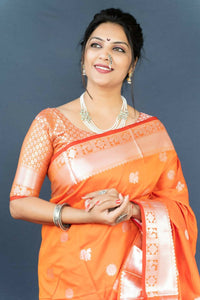 Thumbnail for Aastha Fashion Orange Woven Soft Banarasi Silk Saree with Blouse - Distacart