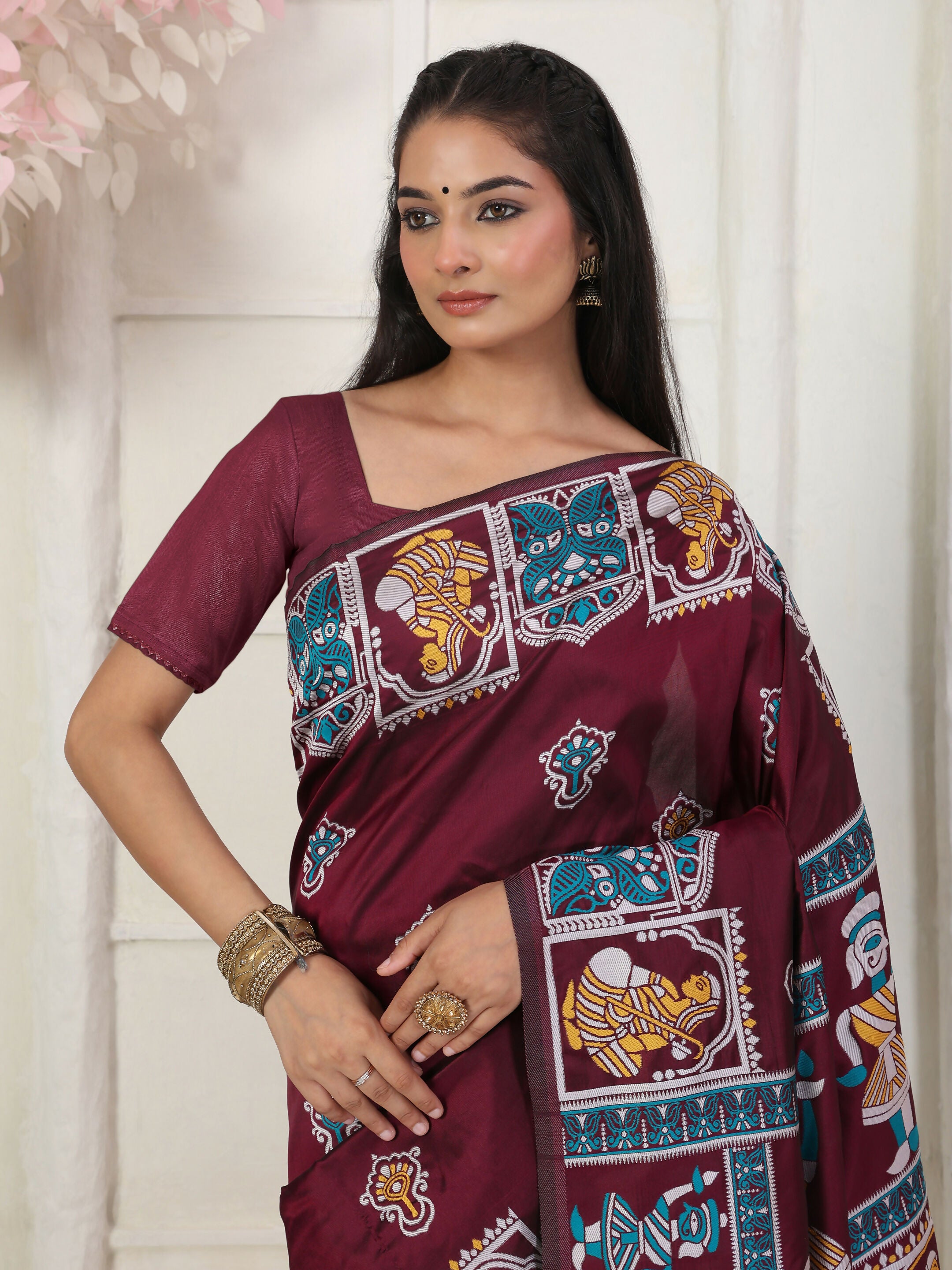 Astita Silk Blend Wine Saree